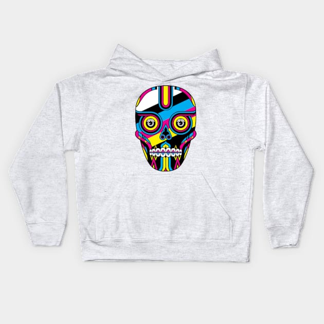 CMYK Deco Skull Kids Hoodie by qetza